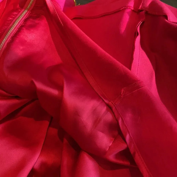 Z Elie Tahari Two Tone Red Midi Dress Size 10 With Gold Zipper Fit and Flare - Picture 7 of 9